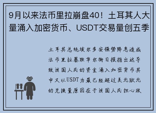 9月以来法币里拉崩盘40！土耳其人大量涌入加密货币、USDT交易量创五季新高